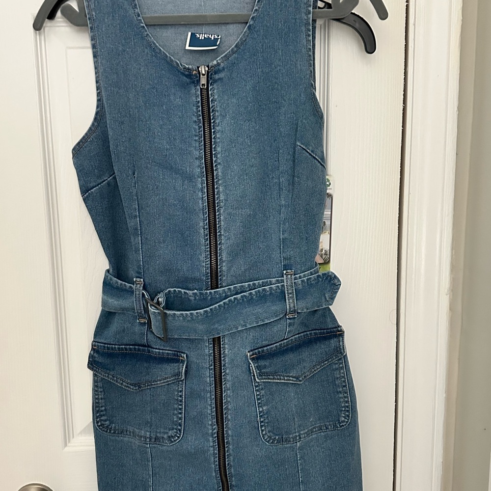 Denim Zip-Up Dress with Belt